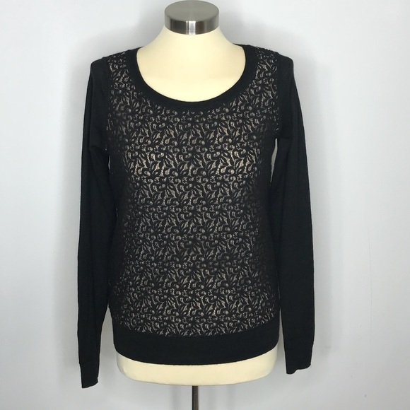Loft Black and Cream Lace Front Sweater - Picture 1 of 5